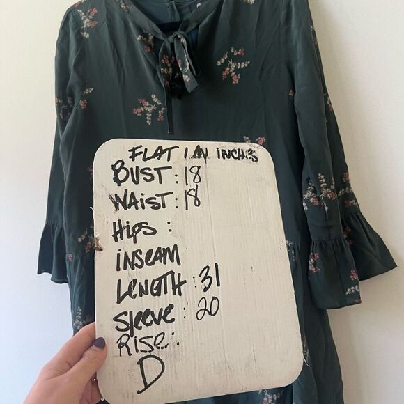 Madewell Women’s Green Bell Sleeves Silk Tie-Neck Wild Botanic Dress Size Small - Picture 11 of 11